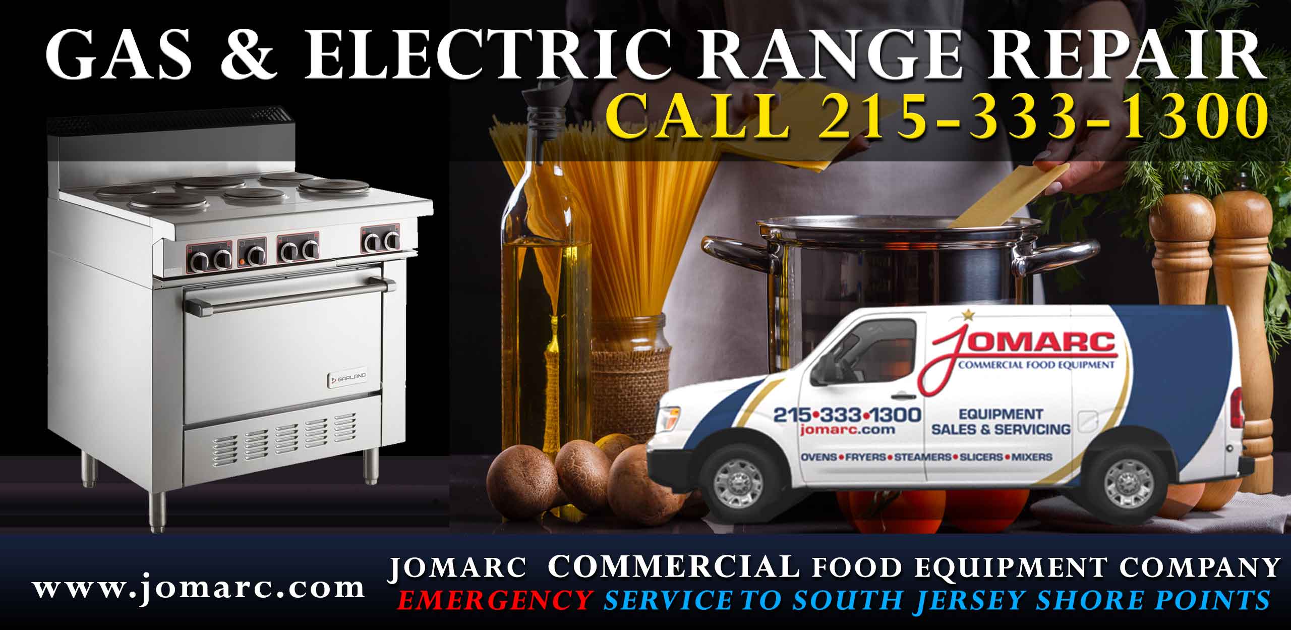 Commercial Range Repair Bucks County Philadelphia Jomarc repairs all types of Standard Duty/Heavy Duty Gas Electric , Countertop Gas Electric  with or without Griddle, Induction Ranges and Cookers, Portable Buffet Drop-In, Stock Pot, Wok, Mongolian BBQ Ranges/ Step-Up Countertop Gas  