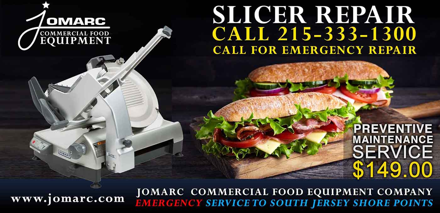 Slicer Repair Cherry Hill Atlantic City Cape May Cumberland Salem Gloucester Burlington Slicer Preventive Maintenance for 149.00 Sharpening We sell used/refurbished Hobart slicers. We service all brands of commercial slicers for: Avantco Equipment Backyard Pro Butcher Series Berkel Vollrath Globe